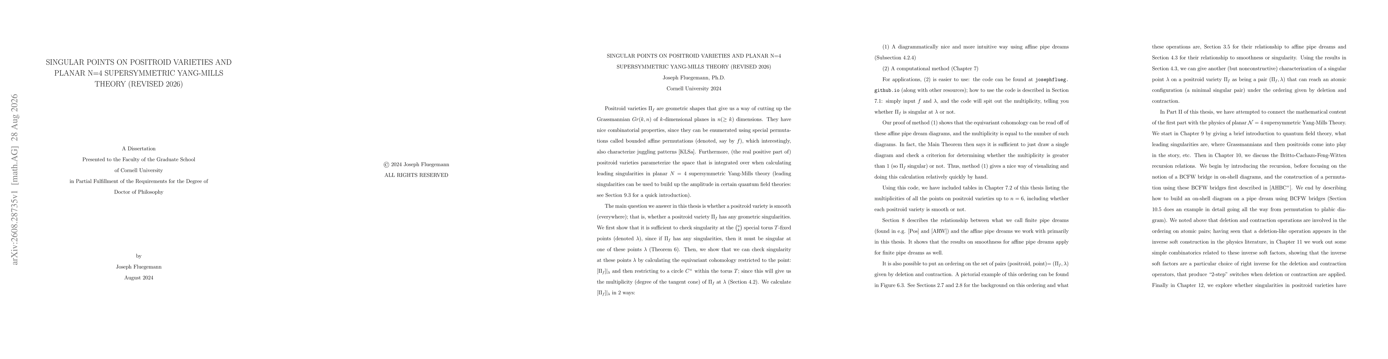 Thumbnail for Singular Points on Positroid Varieties and Planar N=4 Supersymmetric Yang-Mills Theory