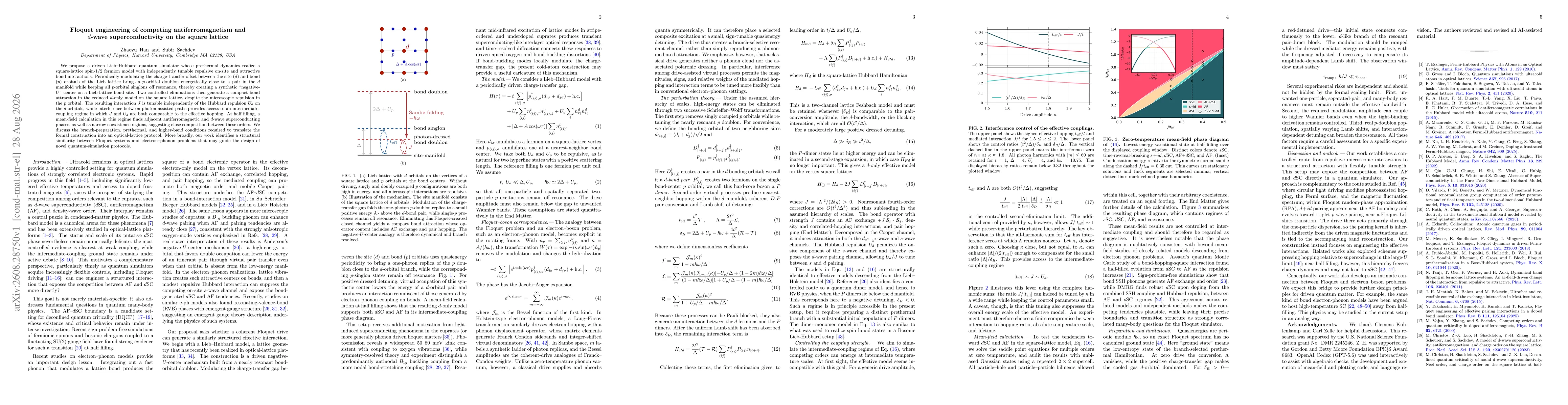 Thumbnail for Floquet engineering of competing antiferromagnetism and $d$-wave superconductivity on the square lattice