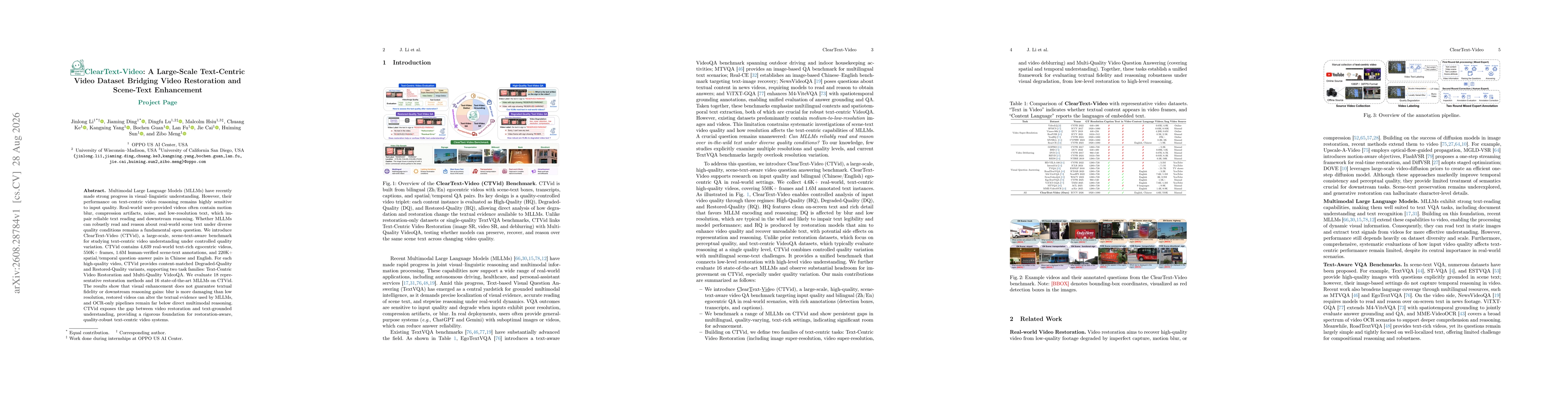 Thumbnail for ClearText-Video: A Large-Scale Text-Centric Video Dataset Bridging Video Restoration and Scene-Text Enhancement