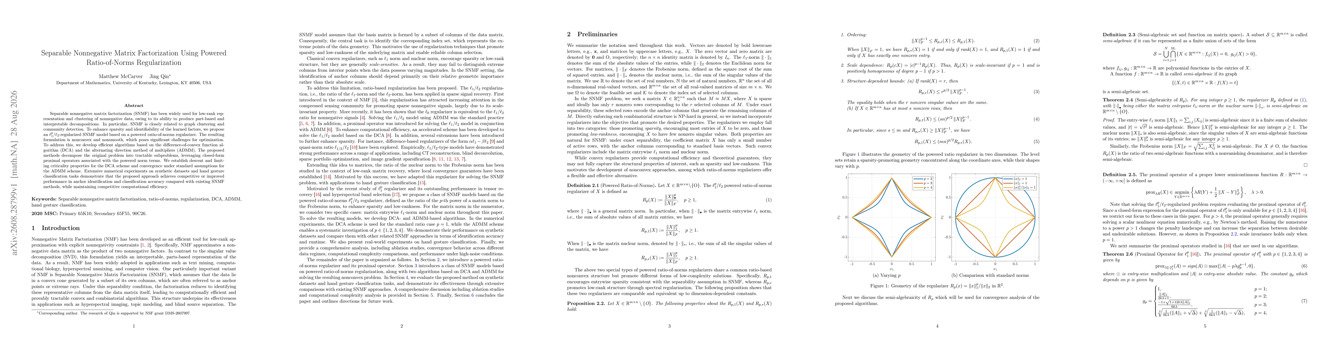 Thumbnail for Separable Nonnegative Matrix Factorization Using Powered Ratio-of-Norms Regularization