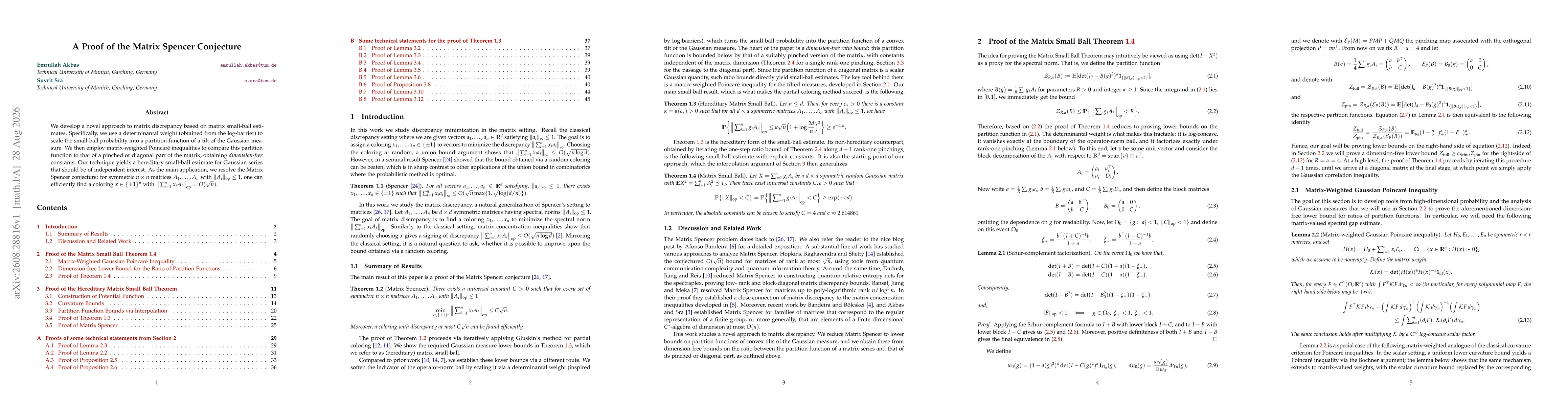 Thumbnail for A Proof of the Matrix Spencer Conjecture