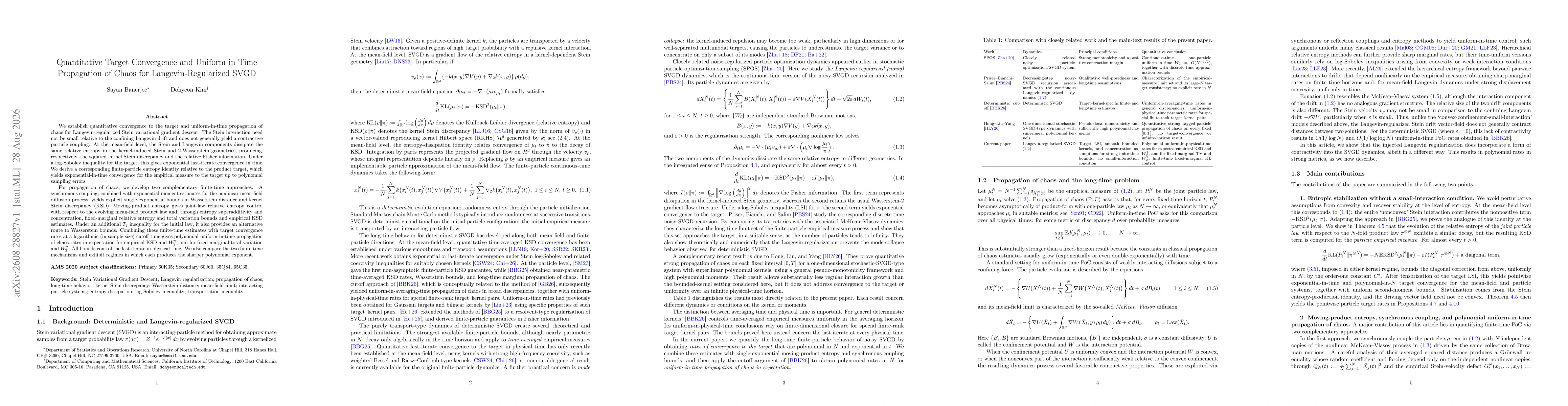 Thumbnail for Quantitative Target Convergence and Uniform-in-Time Propagation of Chaos for Langevin-Regularized SVGD