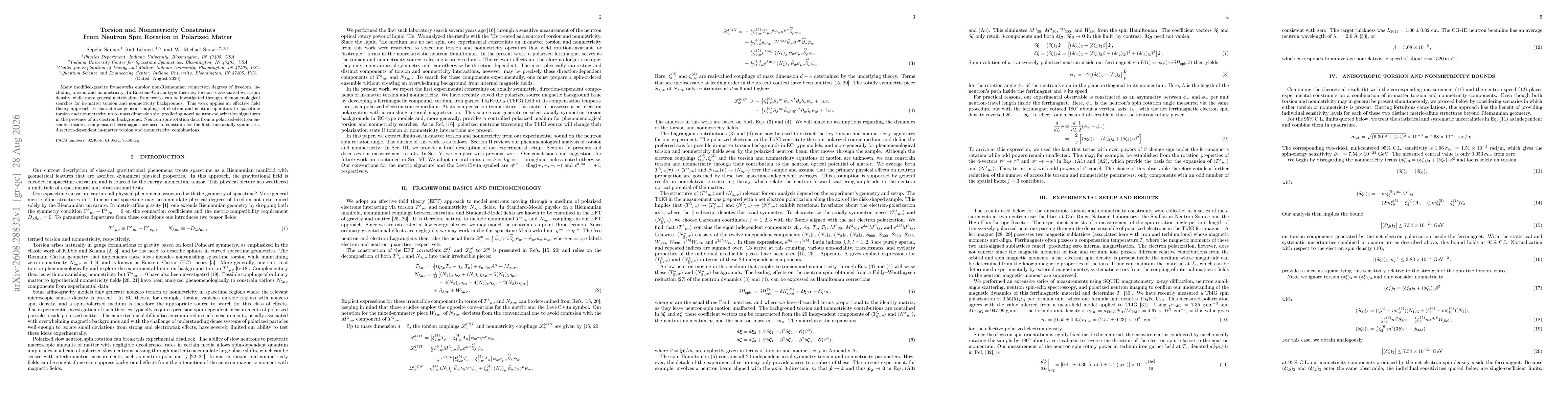 Thumbnail for Torsion and Nonmetricity Constraints From Neutron Spin Rotation in Polarized Matter
