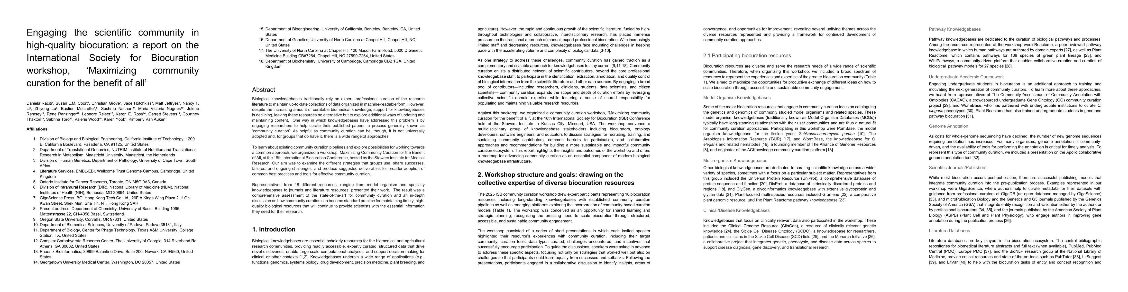Thumbnail for Engaging the scientific community in high-quality biocuration: a report on the International Society for Biocuration workshop, 'Maximizing community curation for the benefit of all'