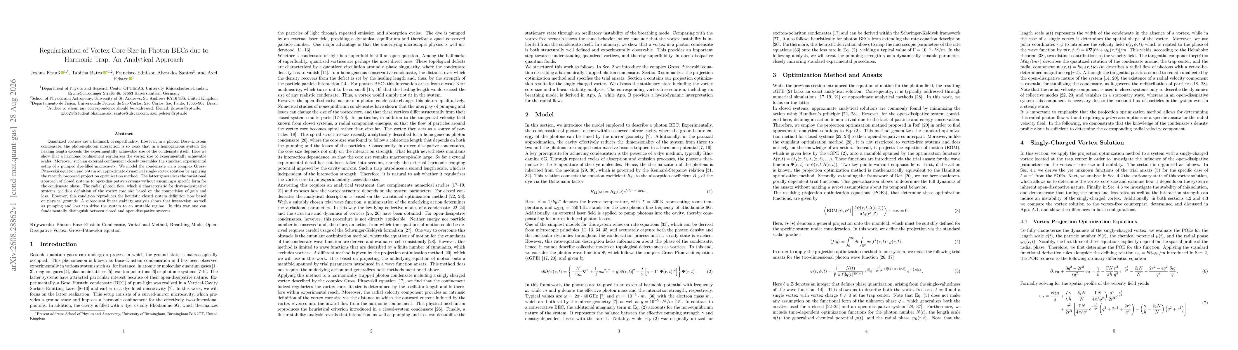 Thumbnail for Regularization of Vortex Core Size in Photon BECs due to Harmonic Trap: An Analytical Approach