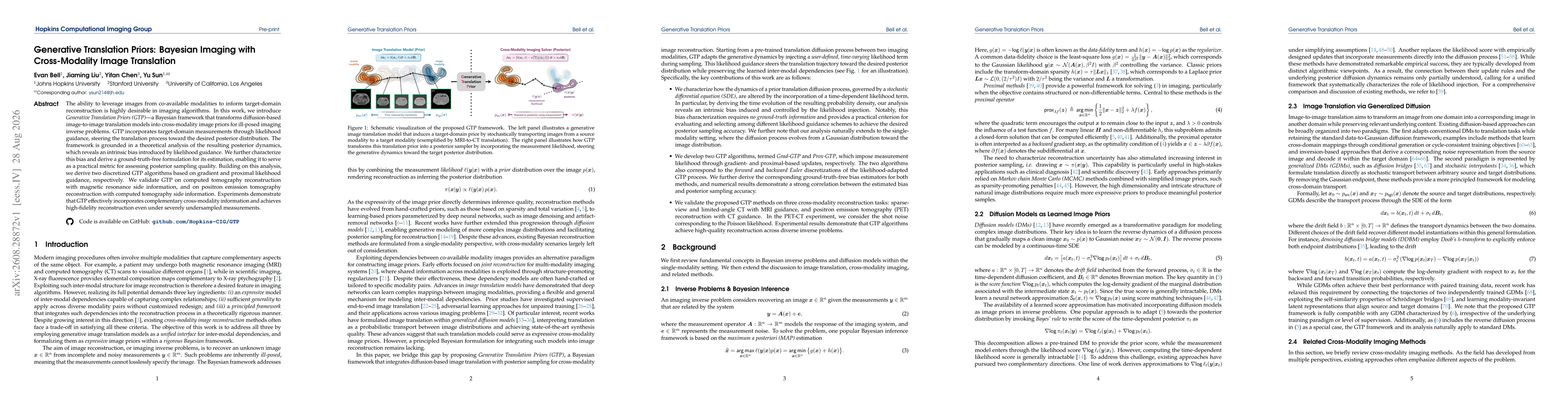 Thumbnail for Generative Translation Priors: Bayesian Imaging with Cross-Modality Image Translation