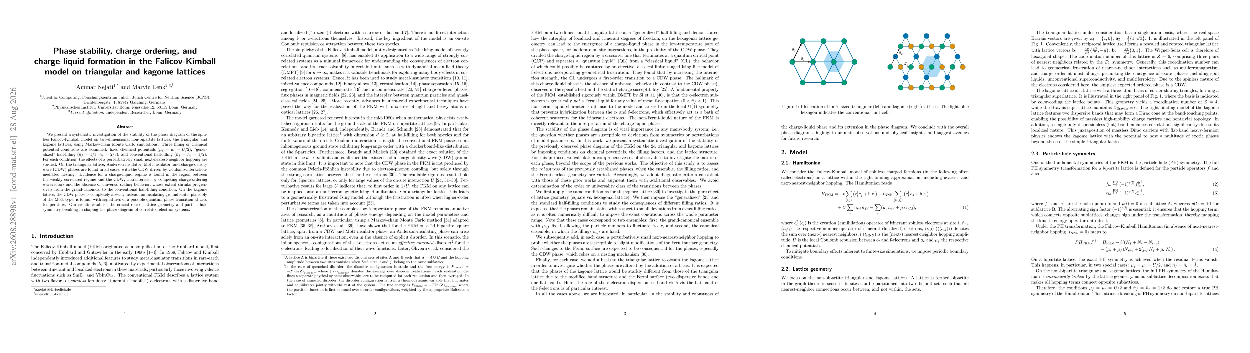 Thumbnail for Phase stability, charge ordering, and charge-liquid formation in the Falicov-Kimball model on triangular and kagome lattices
