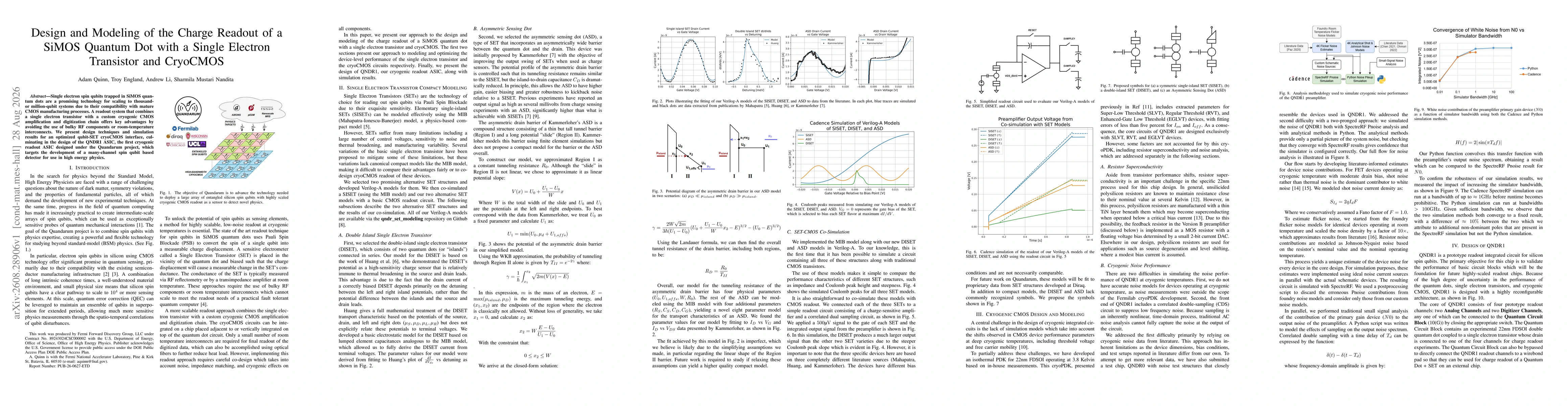 Thumbnail for Design and Modeling of the Charge Readout of a SiMOS Quantum Dot with a Single Electron Transistor and CryoCMOS