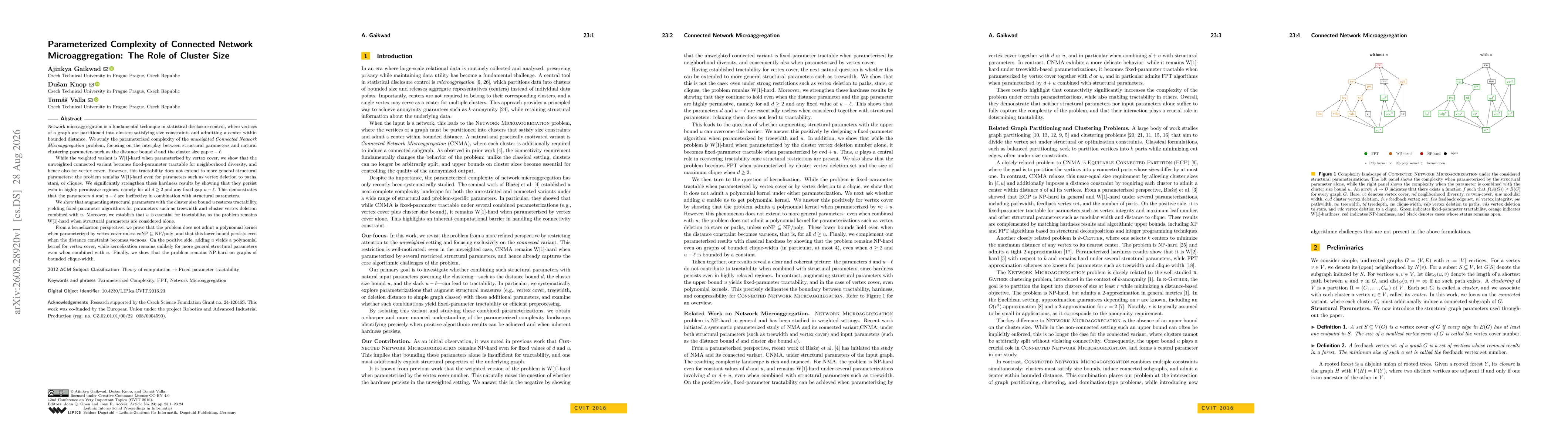 Thumbnail for Parameterized Complexity of Connected Network Microaggregation: The Role of Cluster Size