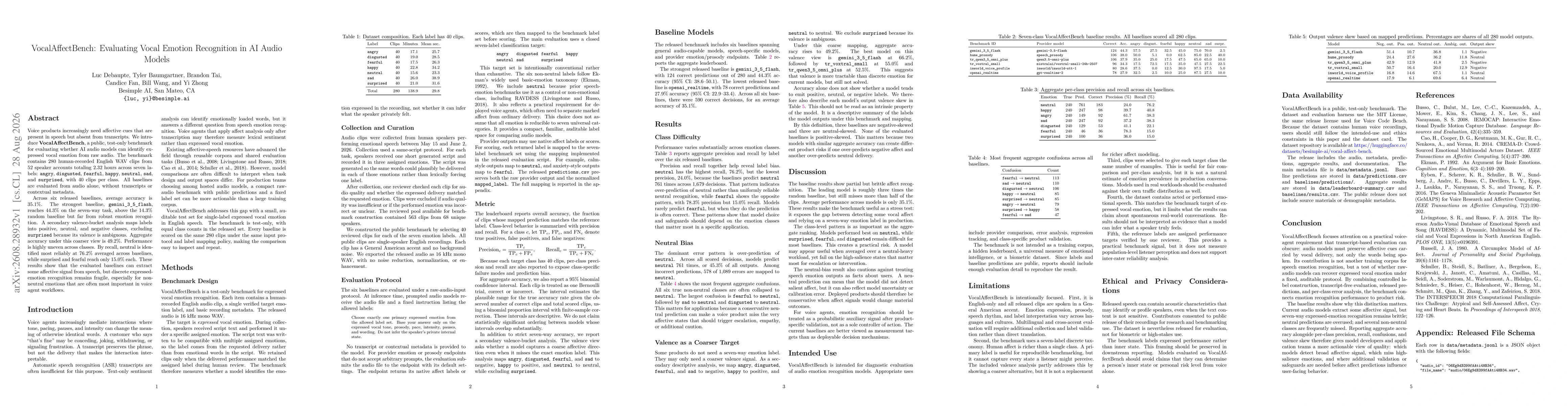 Thumbnail for VocalAffectBench: Evaluating Vocal Emotion Recognition in AI Audio Models