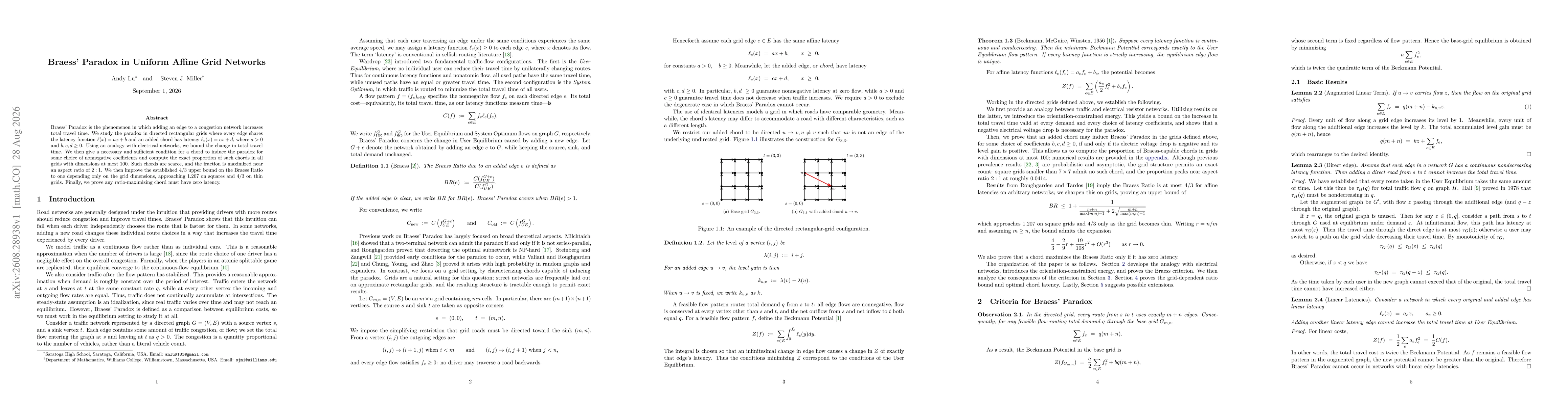 Thumbnail for Braess' Paradox in Uniform Affine Grid Networks