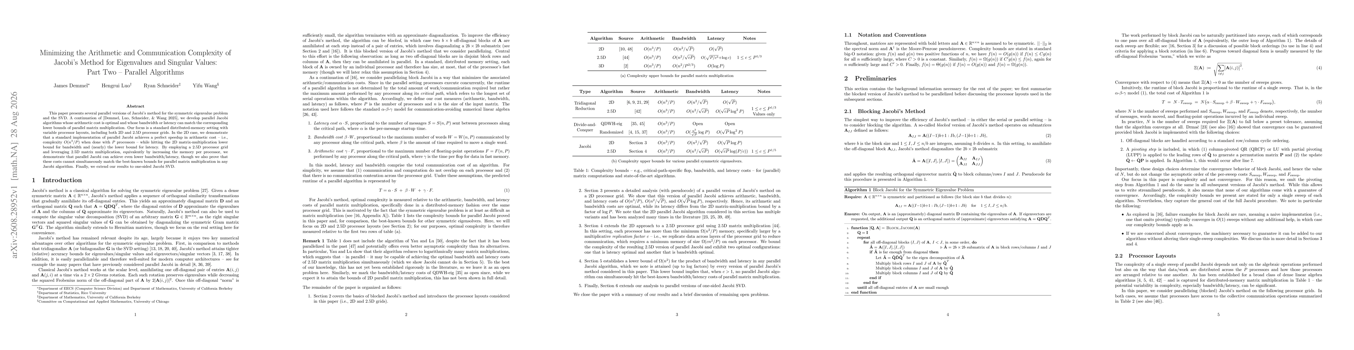 Thumbnail for Minimizing the Arithmetic and Communication Complexity of Jacobi's Method for Eigenvalues and Singular Values: Part Two -- Parallel Algorithms