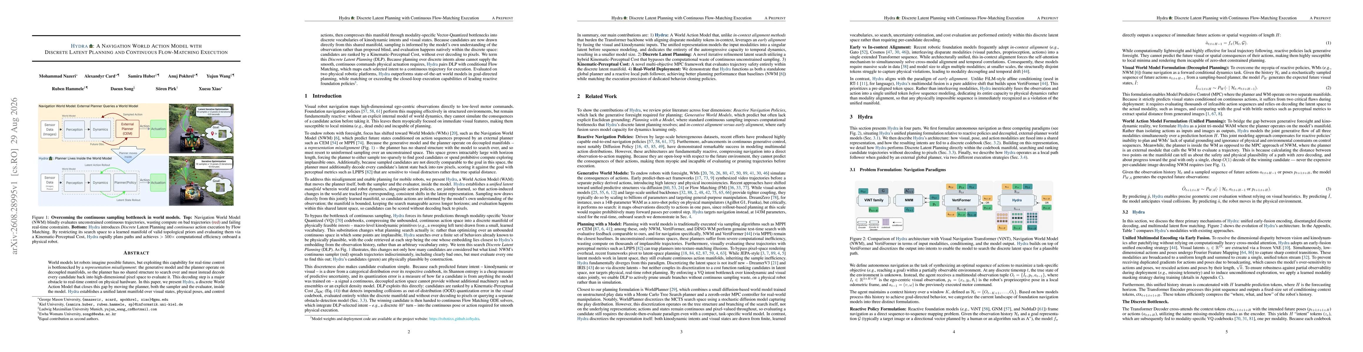 Thumbnail for Hydra: A Navigation World Action Model with Discrete Latent Planning and Continuous Flow-Matching Execution