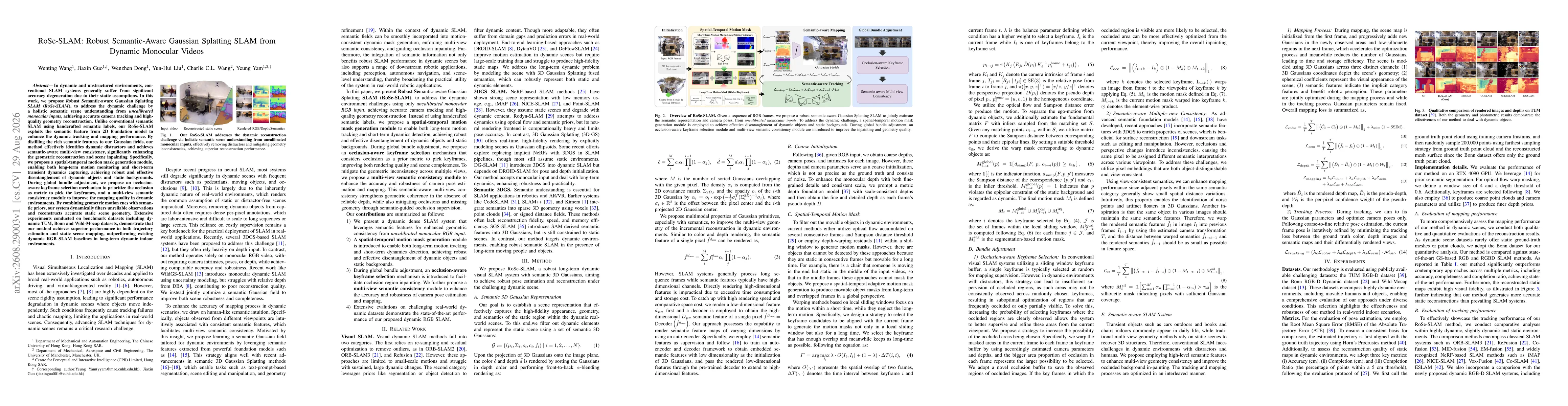 Thumbnail for RoSe-SLAM: Robust Semantic-Aware Gaussian Splatting SLAM from Dynamic Monocular Videos
