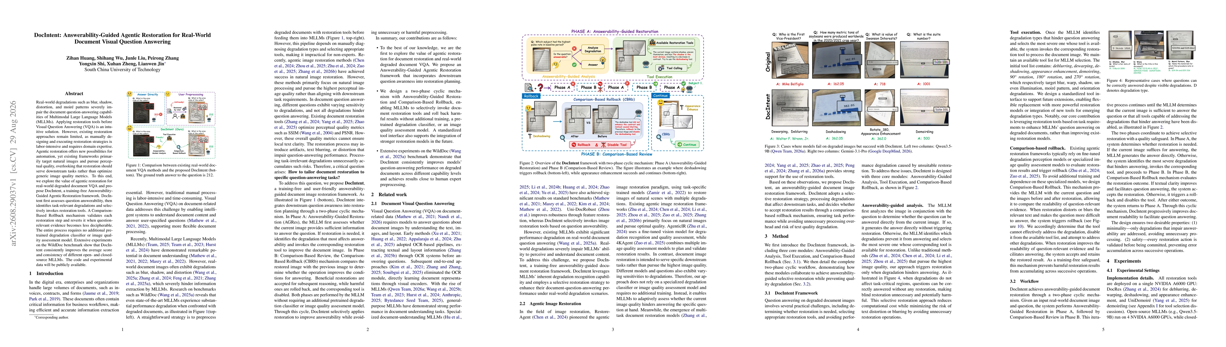 Thumbnail for DocIntent: Answerability-Guided Agentic Restoration for Real-World Document Visual Question Answering