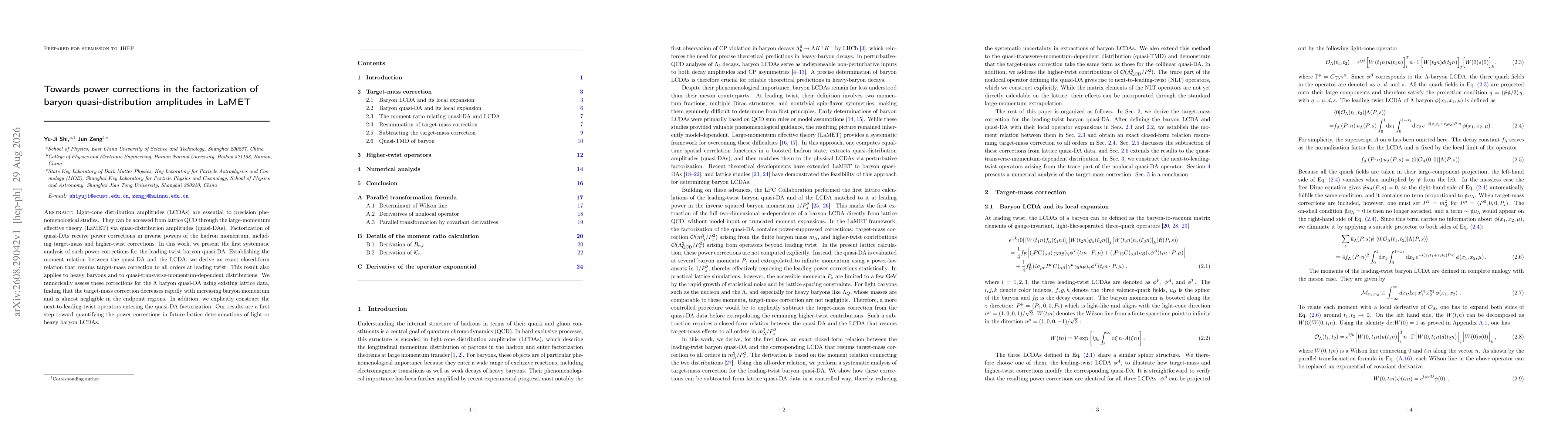 Thumbnail for Towards power corrections in the factorization of baryon quasi-distribution amplitudes in LaMET