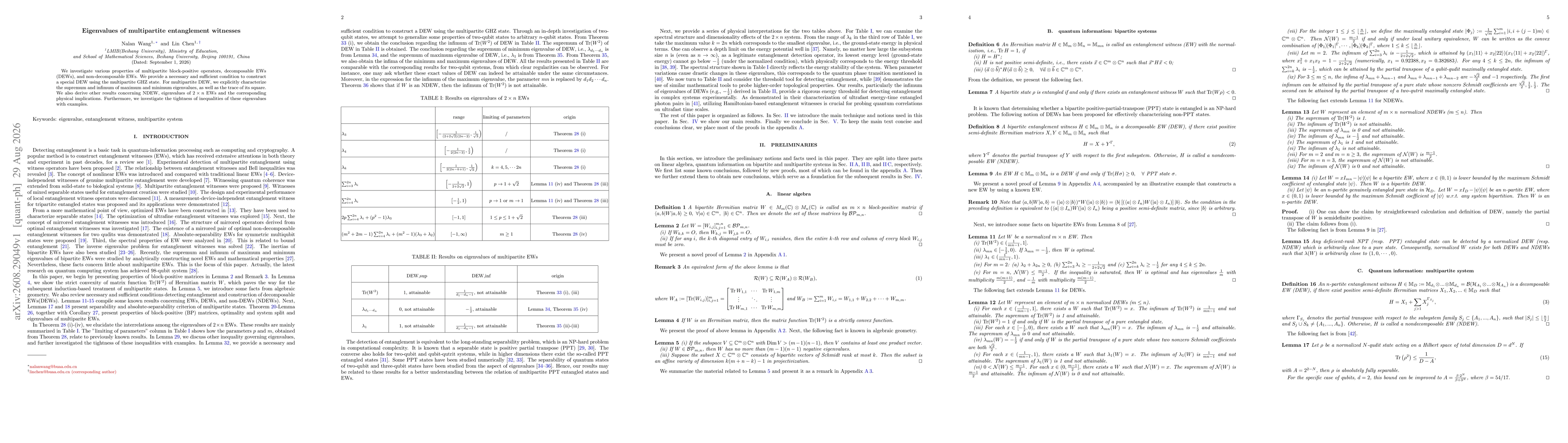 Thumbnail for Eigenvalues of multipartite entanglement witnesses