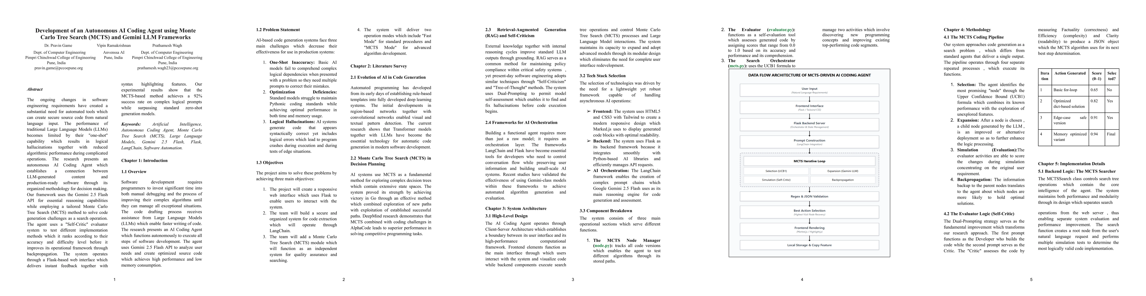 Thumbnail for Development of an Autonomous AI Coding Agent using Monte Carlo Tree Search (MCTS) and Gemini LLM Frameworks