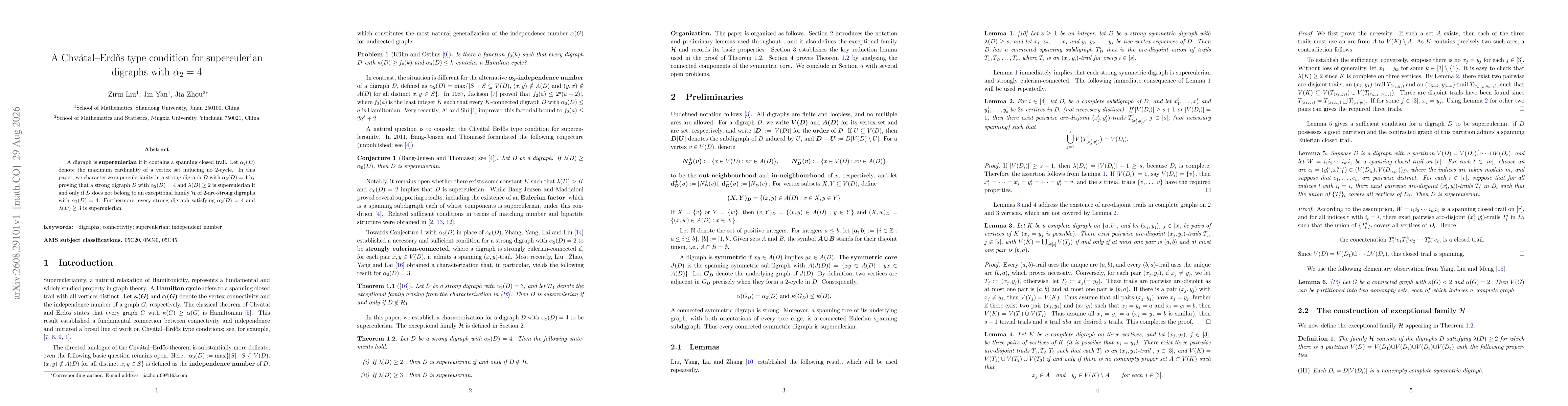 Thumbnail for A Chvátal--Erdős type condition for supereulerian digraphs with $α_{2}=4$