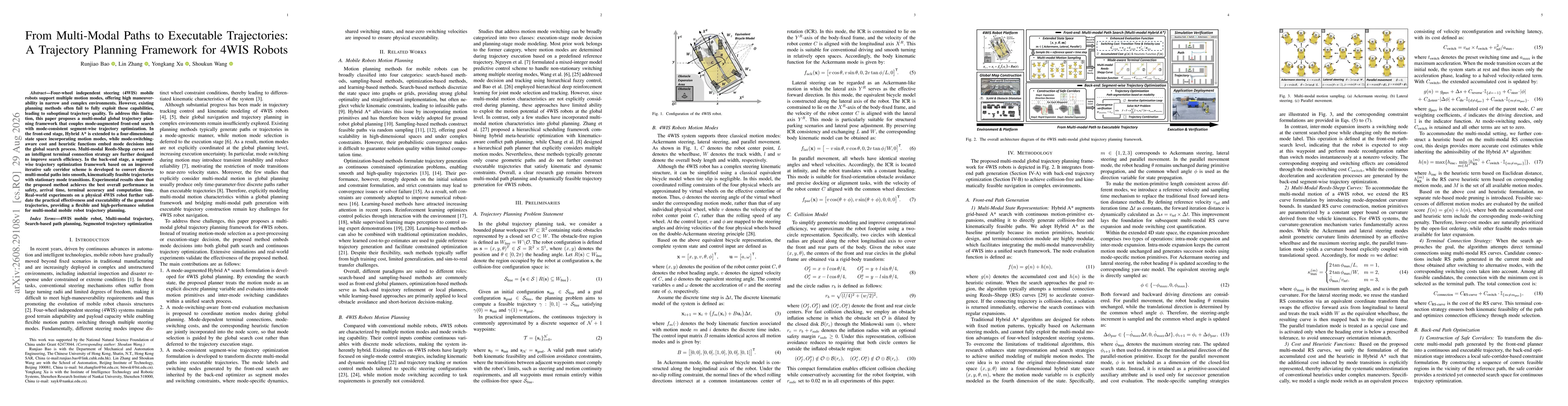 Thumbnail for From Multi-Modal Paths to Executable Trajectories: A Trajectory Planning Framework for 4WIS Robots