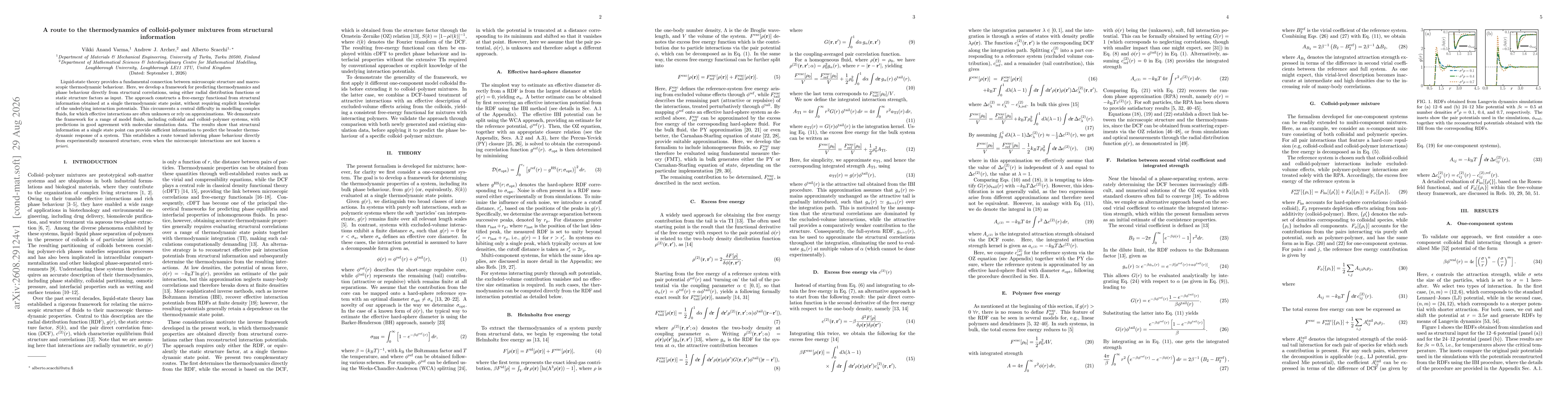 Thumbnail for A route to the thermodynamics of colloid-polymer mixtures from structural information