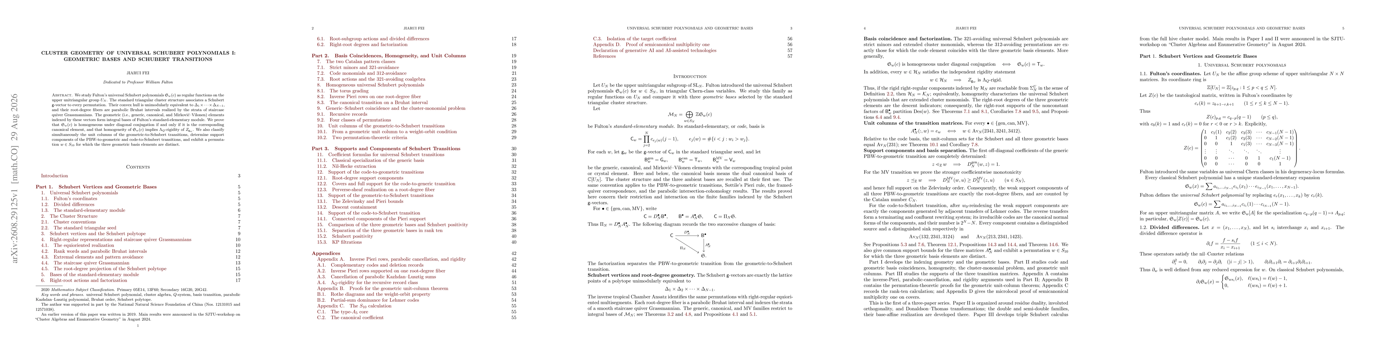 Thumbnail for Cluster Geometry of Universal Schubert Polynomials I: Geometric Bases and Schubert Transitions