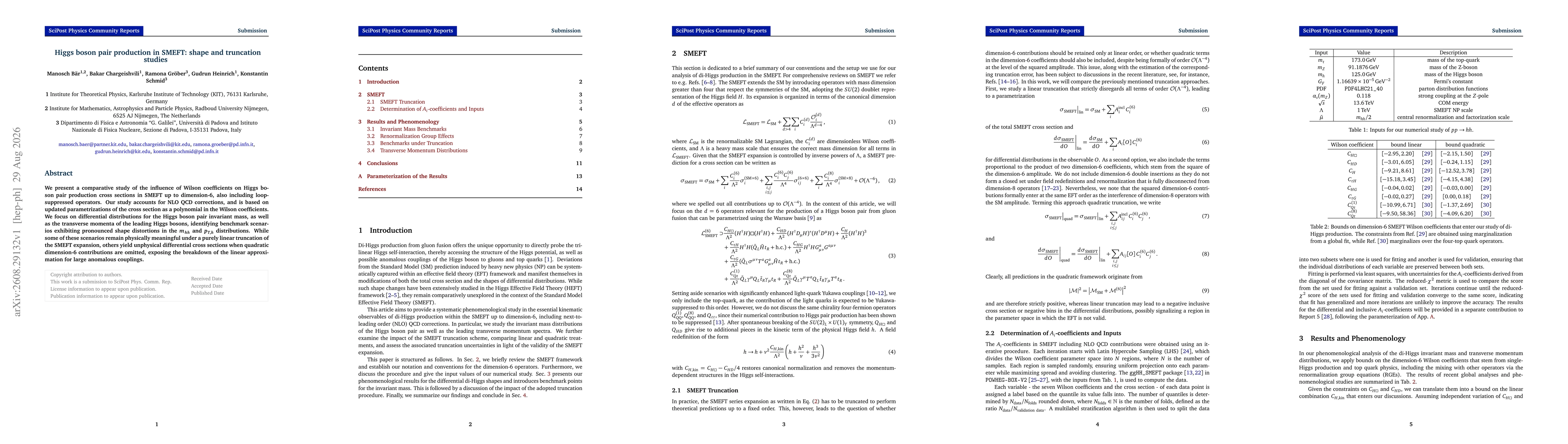 Thumbnail for Higgs boson pair production in SMEFT: shape and truncation studies