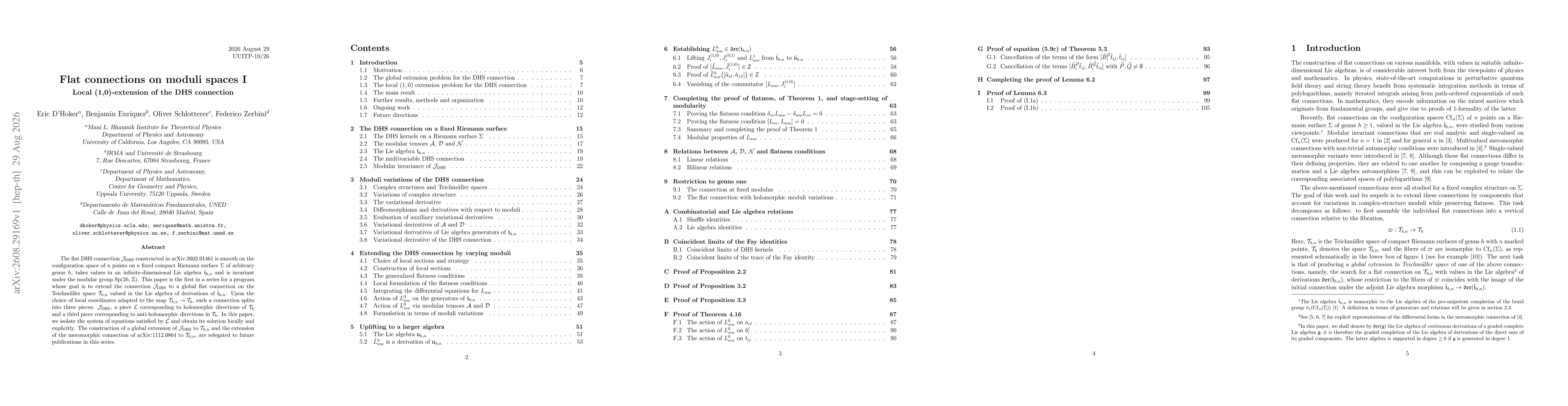 Thumbnail for Flat connections on moduli spaces I: Local (1,0)-extension of the DHS connection