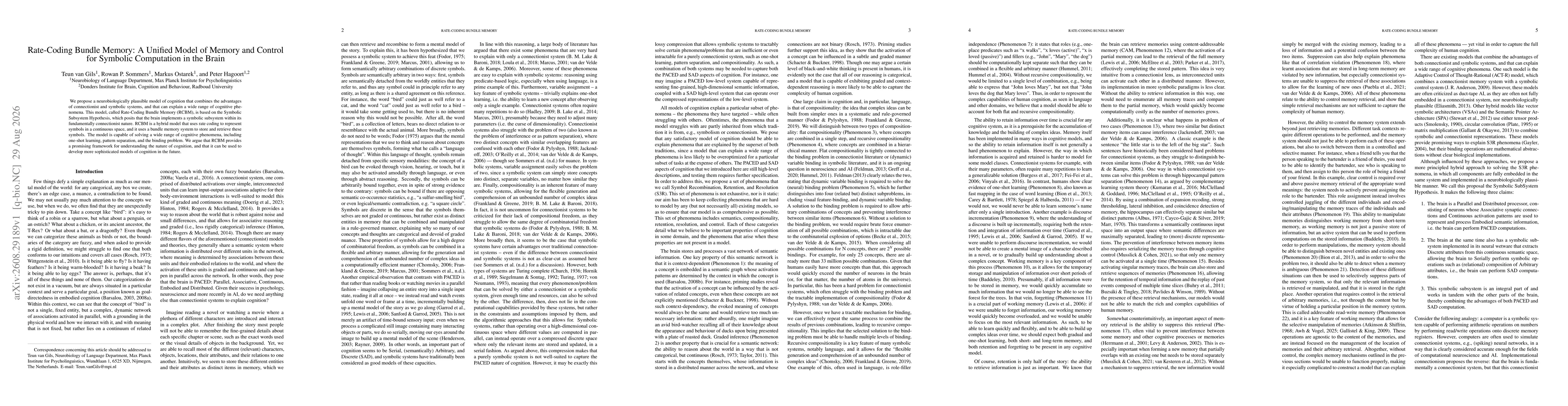 Thumbnail for Rate-Coding Bundle Memory: A Unified Model of Memory and Control for Symbolic Computation in the Brain