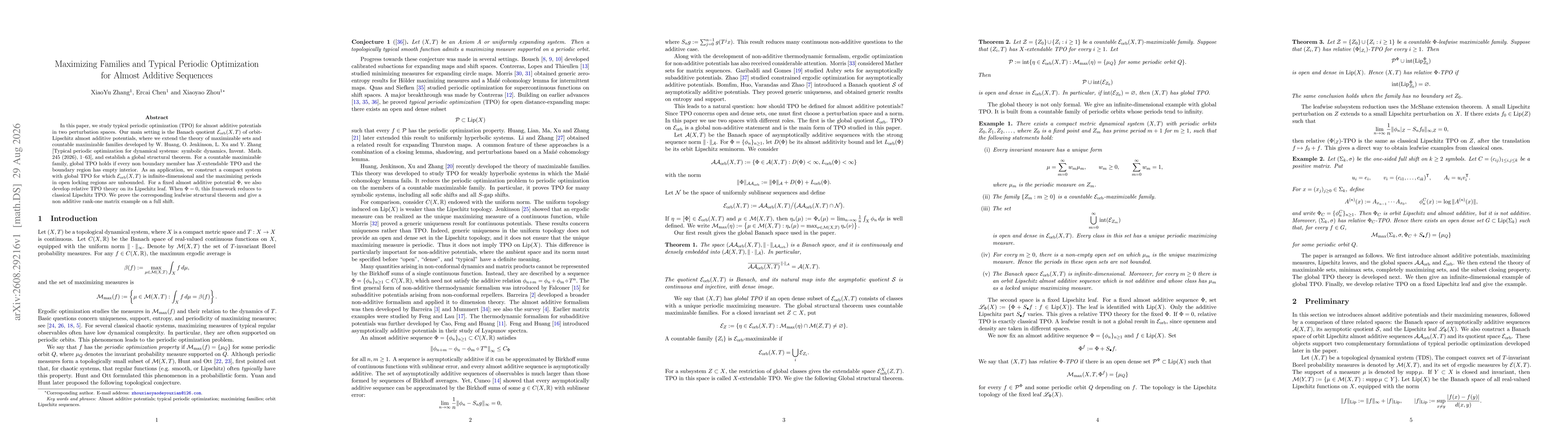 Thumbnail for Maximizing Families and Typical Periodic Optimization for Almost Additive Sequences