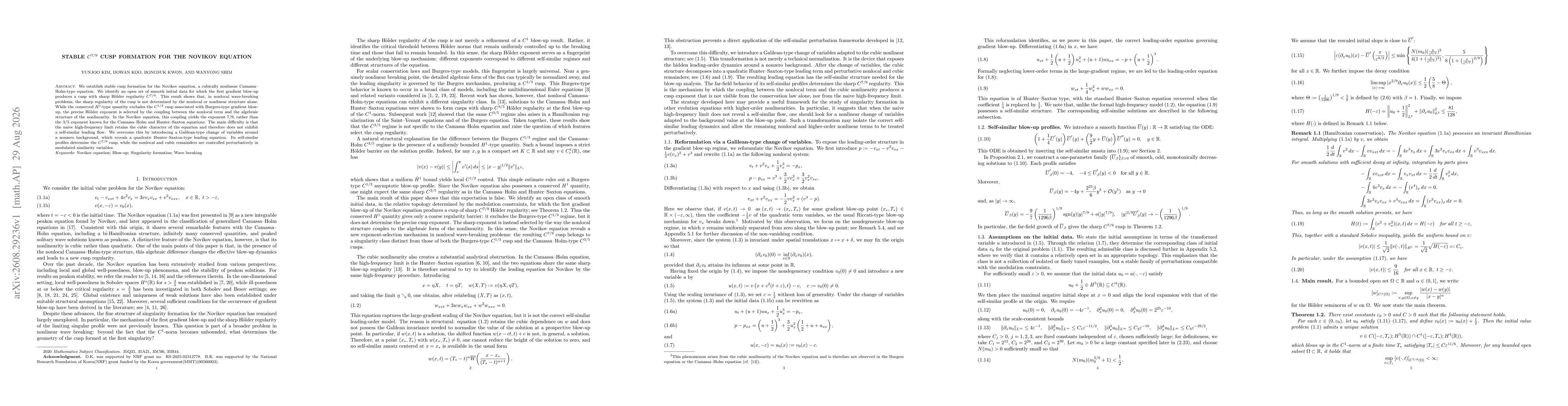 Thumbnail for Stable $C^{7/9}$ cusp formation for the Novikov equation