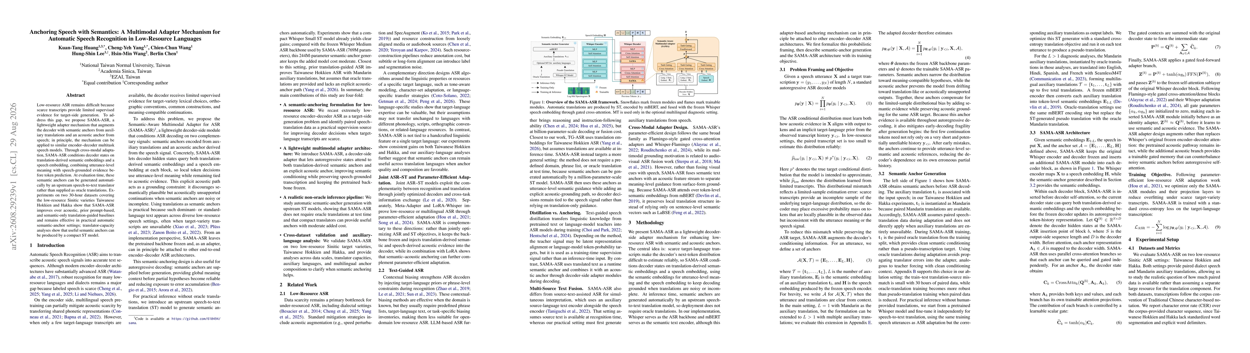 Thumbnail for Anchoring Speech with Semantics: A Multimodal Adapter Mechanism for Automatic Speech Recognition in Low-Resource Languages