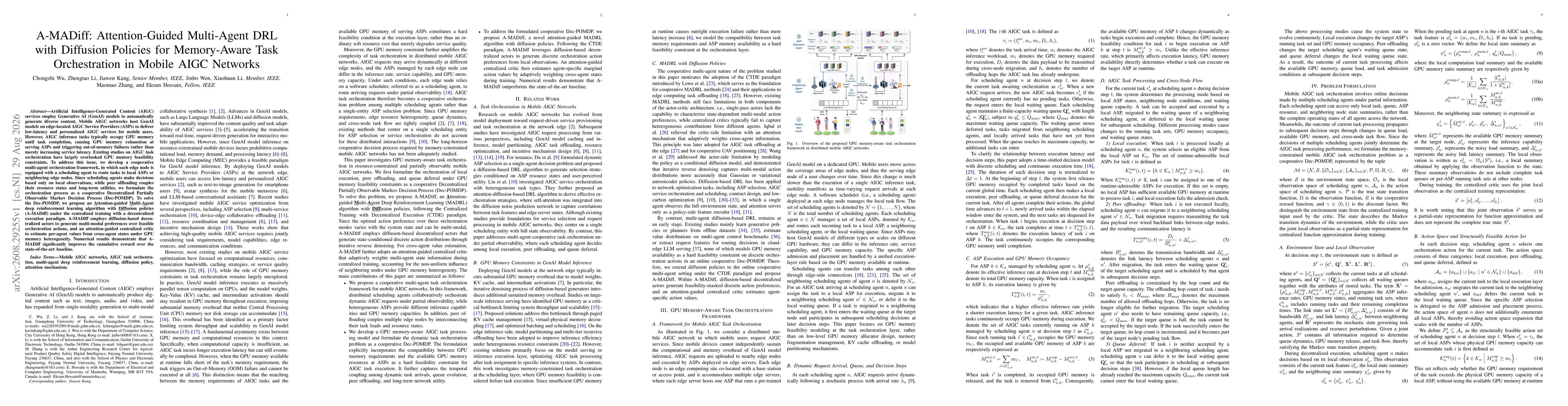 Thumbnail for A-MADiff: Attention-Guided Multi-Agent DRL with Diffusion Policies for Memory-Aware Task Orchestration in Mobile AIGC Networks