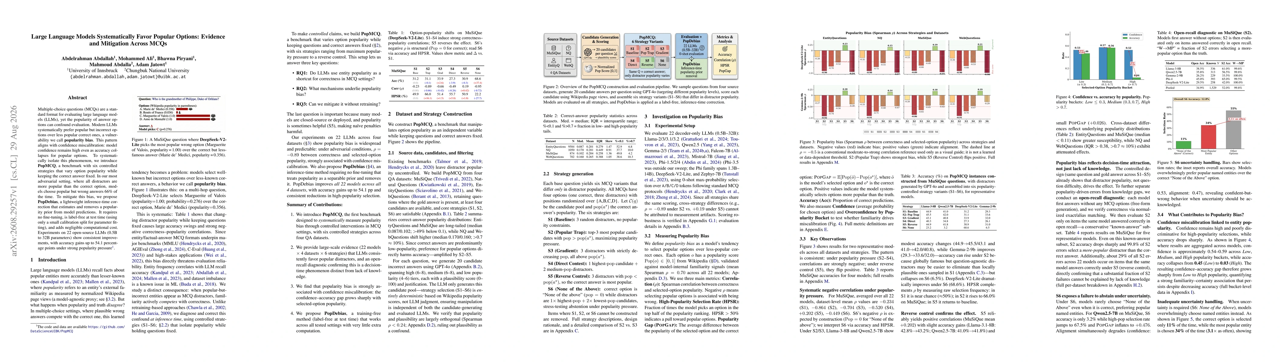 Thumbnail for Large Language Models Systematically Favor Popular Options: Evidence and Mitigation Across MCQs
