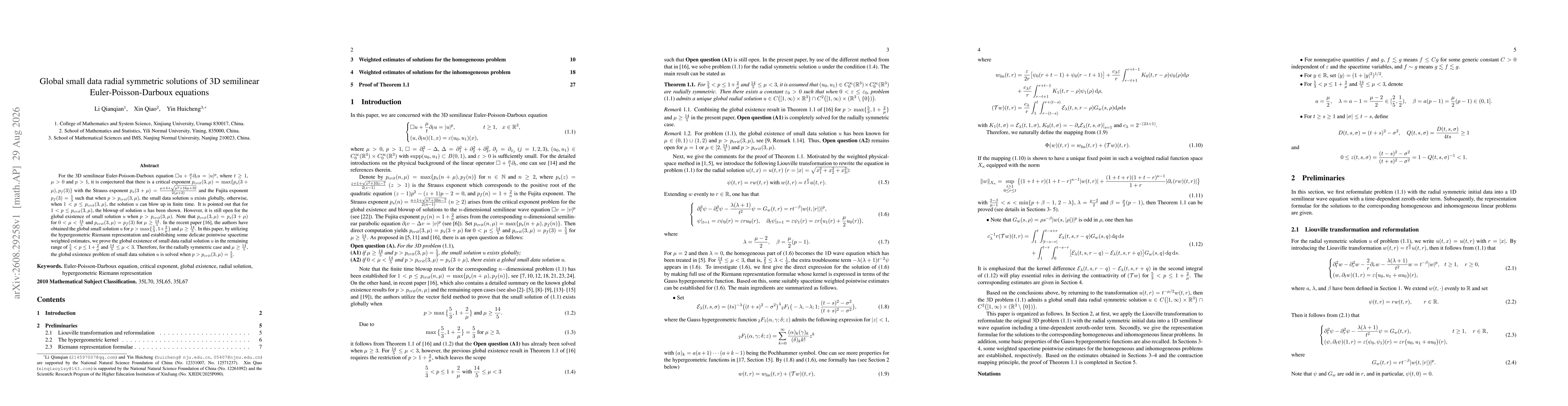 Thumbnail for Global small data radial symmetric solutions of 3D semilinear Euler-Poisson-Darboux equations