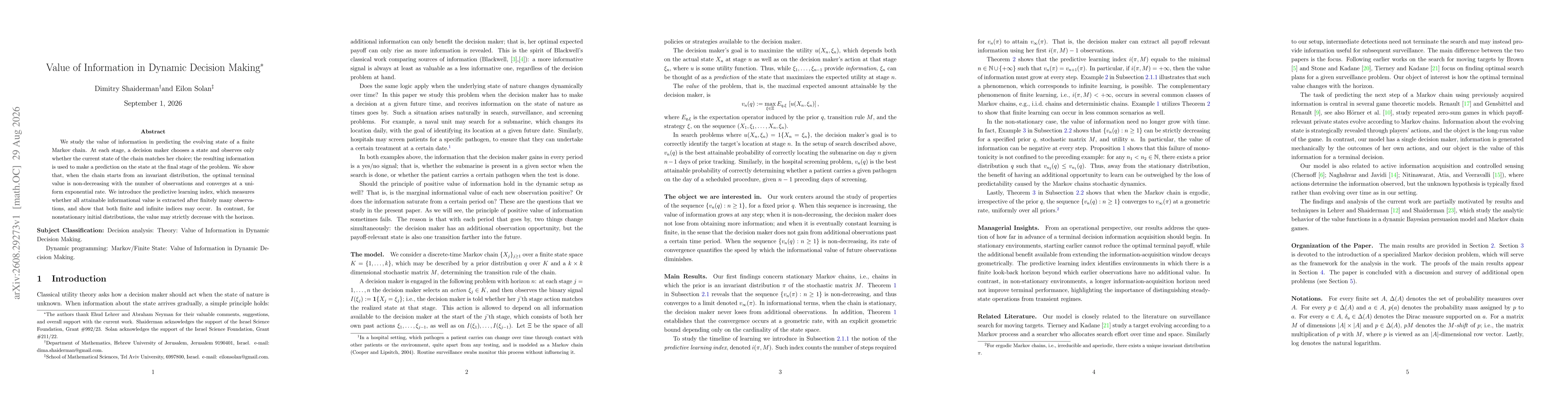 Thumbnail for Value of Information in Dynamic Decision Making