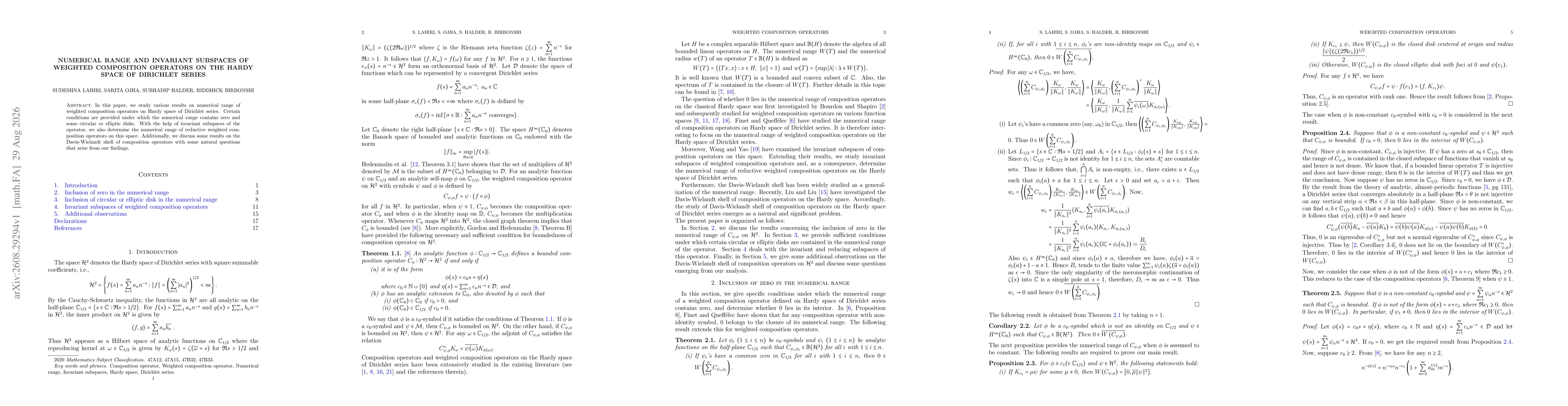 Thumbnail for Numerical range and invariant subspaces of weighted composition operators on the Hardy space of Dirichlet series