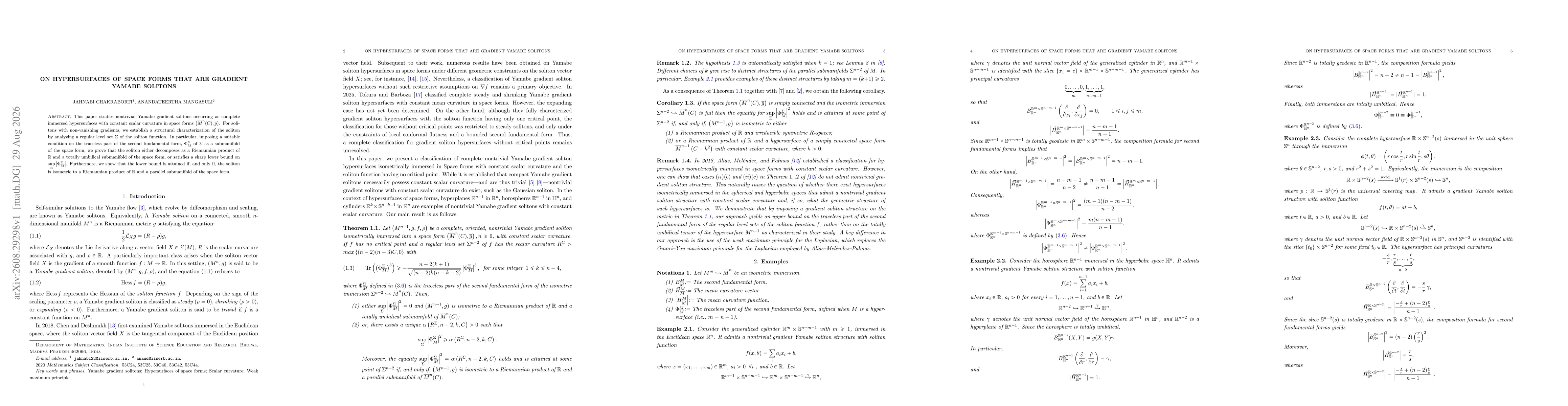 Thumbnail for On Hypersurfaces of Space Forms That Are Gradient Yamabe Solitons