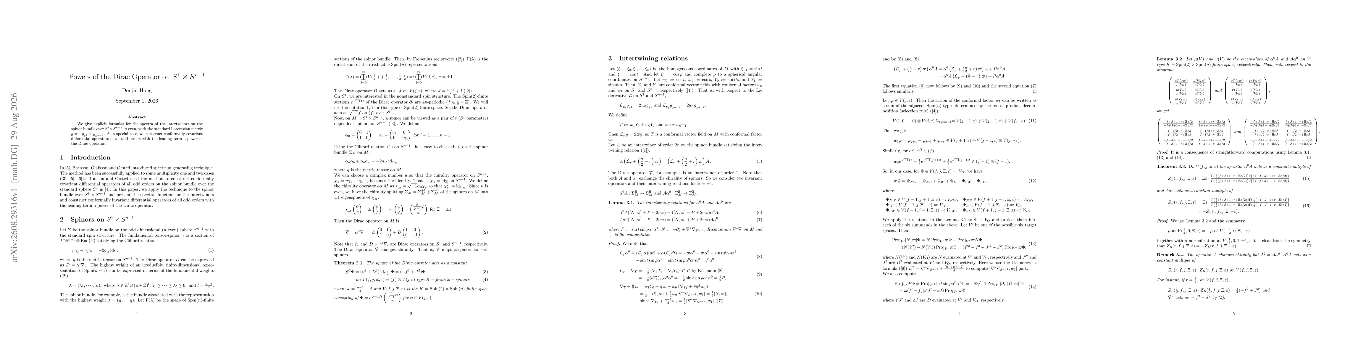 Thumbnail for Powers of the Dirac Operator on $S^1\times S^{n-1}$
