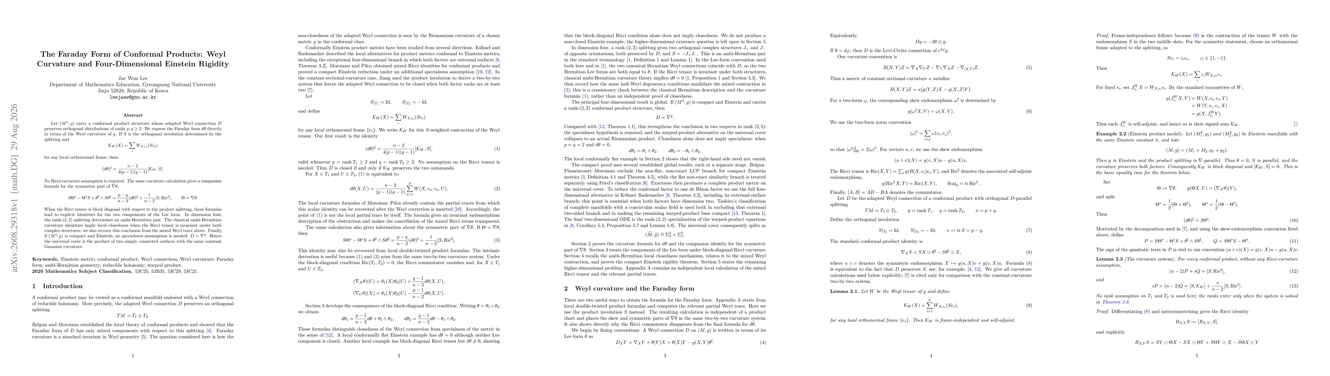 Thumbnail for The Faraday Form of Conformal Products: Weyl Curvature and Four-Dimensional Einstein Rigidity