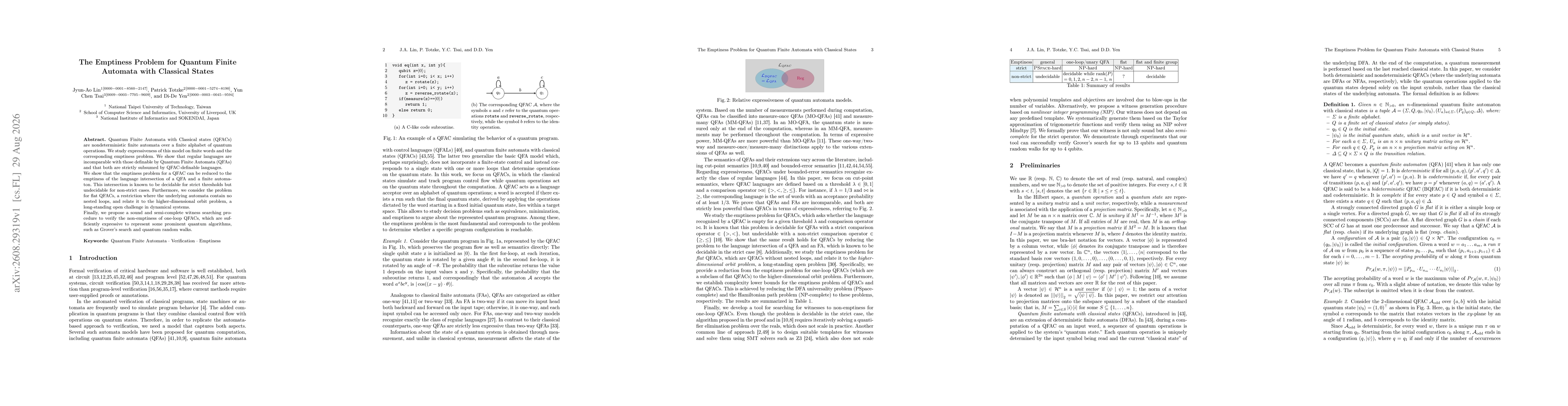 Thumbnail for The Emptiness Problem for Quantum Finite Automata with Classical States