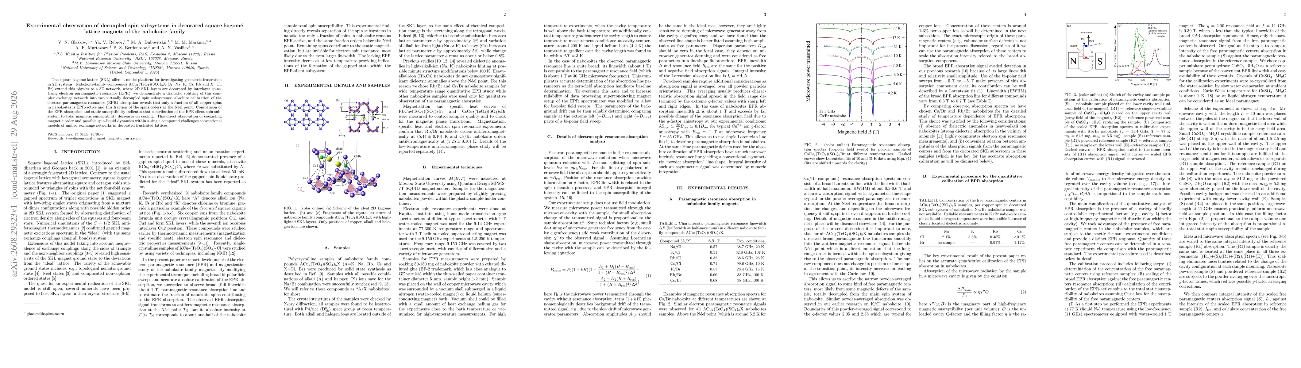 Thumbnail for Experimental observation of decoupled spin subsystems in decorated square kagomé lattice magnets of the nabokoite family
