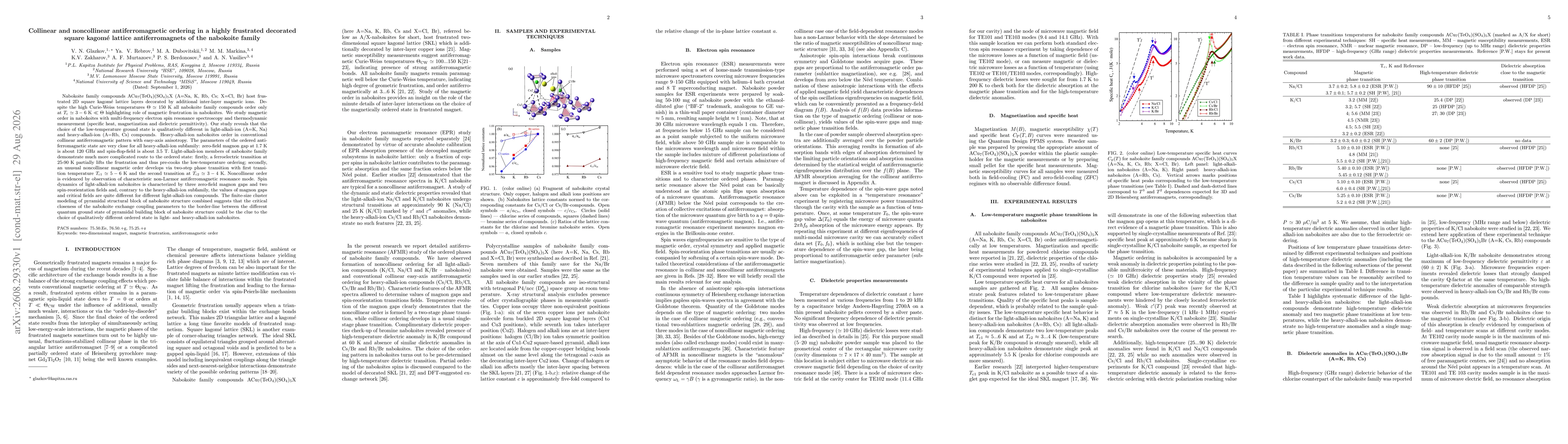 Thumbnail for Collinear and noncollinear antiferromagnetic ordering in a highly frustrated decorated square kagomé lattice antiferromagnets of the nabokoite family