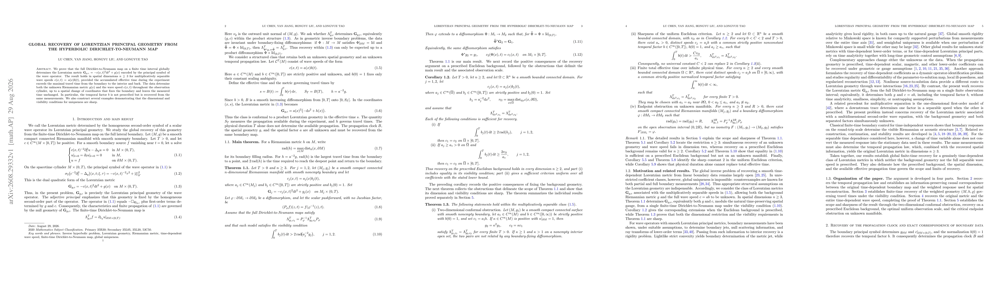 Thumbnail for Global recovery of Lorentzian principal geometry from the hyperbolic Dirichlet-to-Neumann map