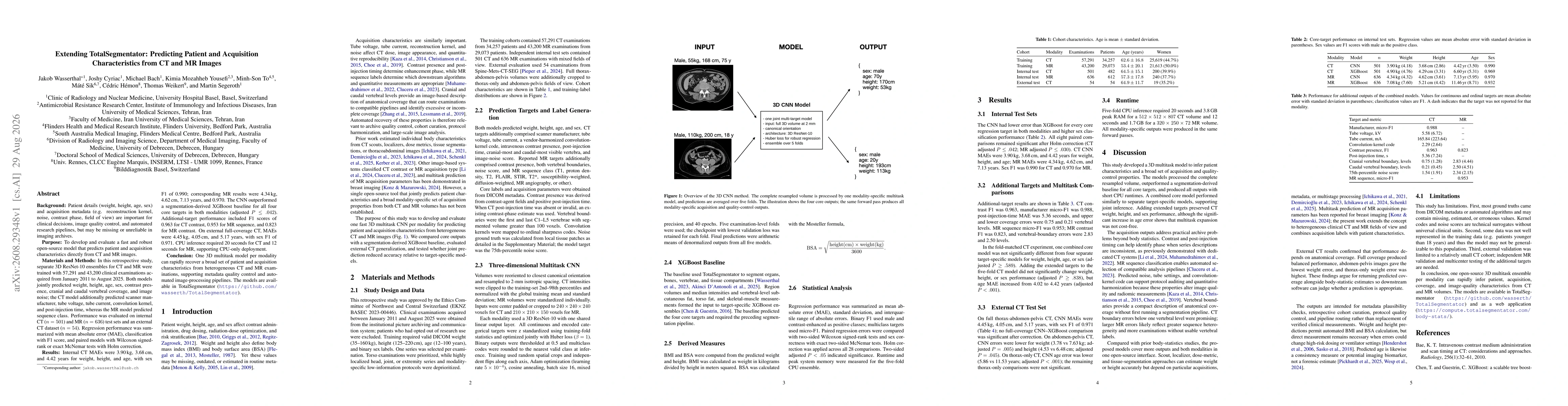 Thumbnail for Extending TotalSegmentator: Predicting Patient and Acquisition Characteristics from CT and MR Images