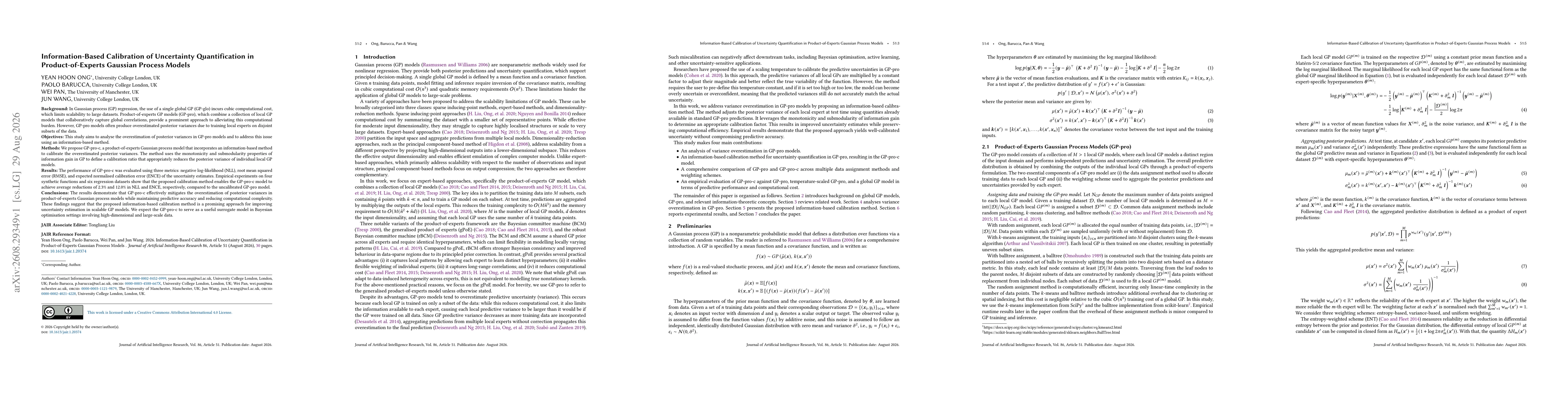 Thumbnail for Information-Based Calibration of Uncertainty Quantification in Product-of-Experts Gaussian Process Models