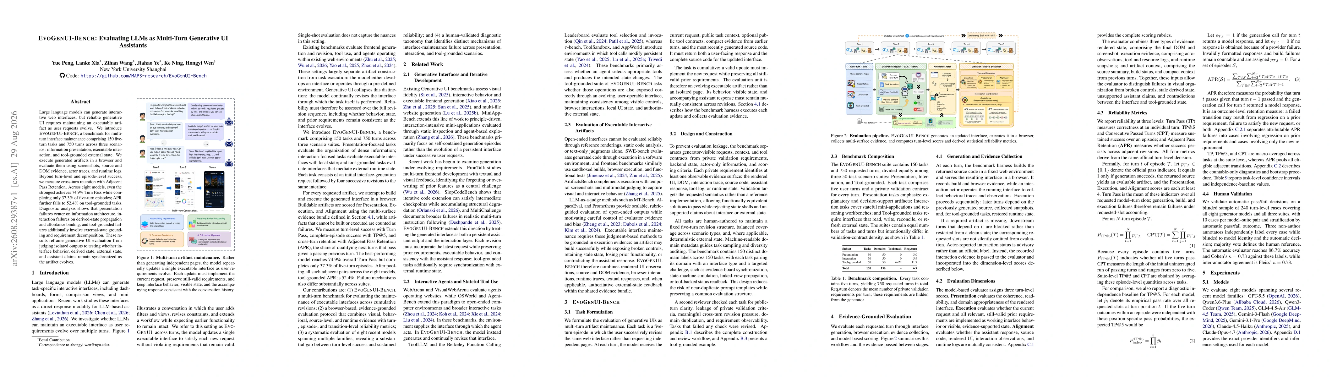 Thumbnail for EvoGenUI-Bench: Evaluating LLMs as Multi-Turn Generative UI Assistants