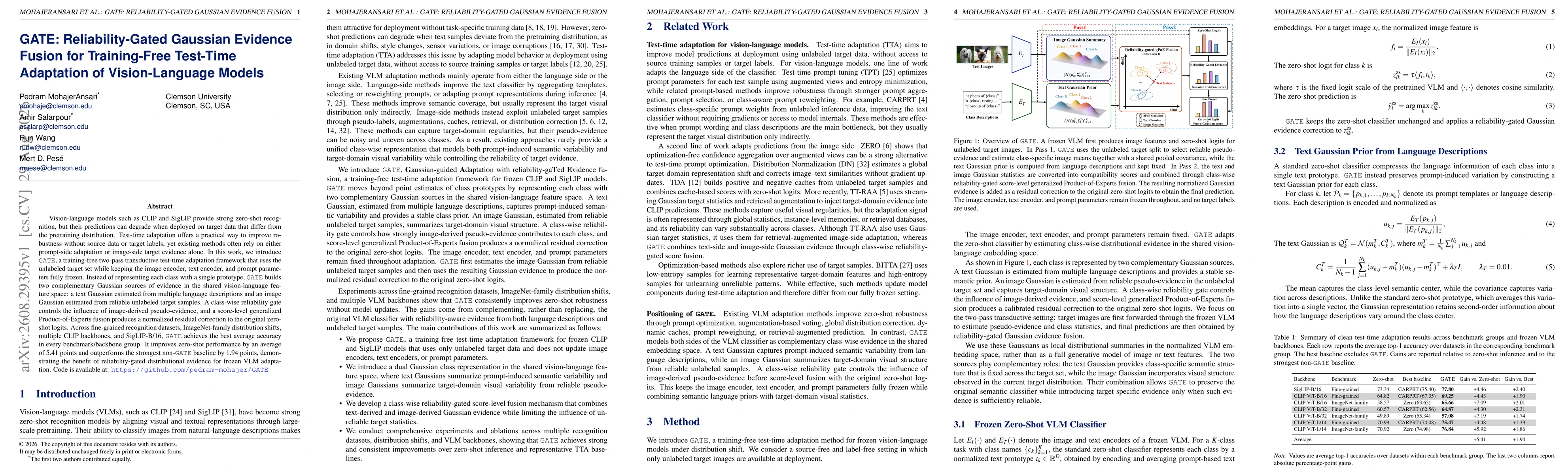 Thumbnail for GATE: Reliability-Gated Gaussian Evidence Fusion for Training-Free Test-Time Adaptation of Vision-Language Models