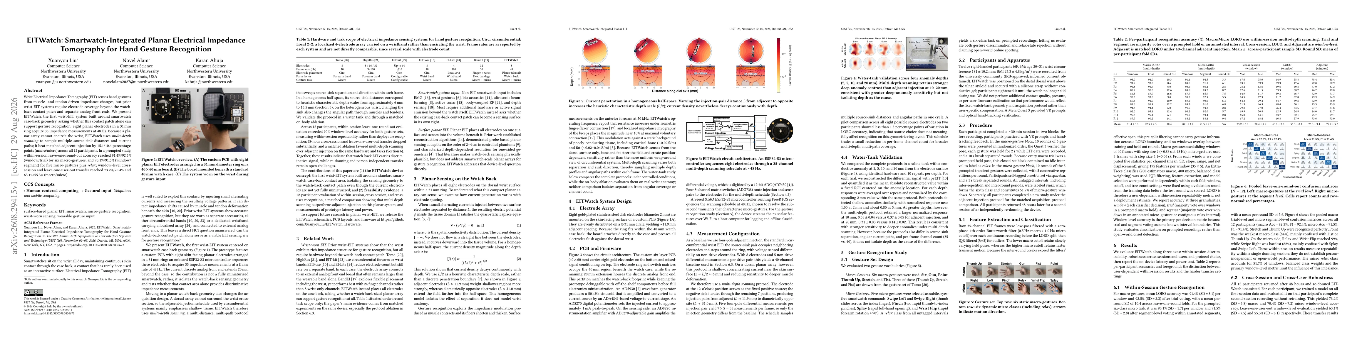 Thumbnail for EITWatch: Smartwatch-Integrated Planar Electrical Impedance Tomography for Hand Gesture Recognition