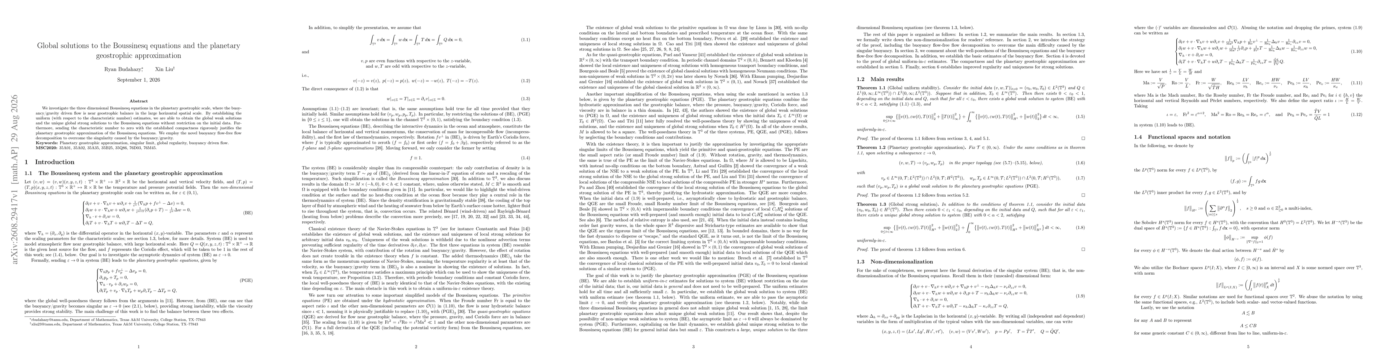Thumbnail for Global solutions to the Boussinesq equations and the planetary geostrophic approximation